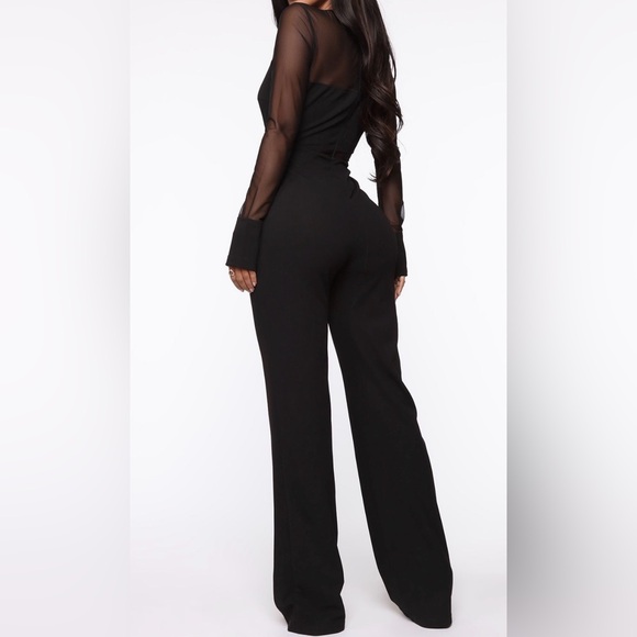 NWT*Fashion Nova Sheer Sleeve Black Jumpsuit - Picture 5 of 6